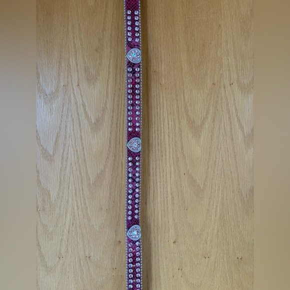 Pink Bling Rhinestone Snake Texture Leather Belt-Size: 22-Metal Studs Detailing - Picture 5 of 7